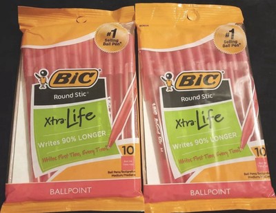 Red Ink Bic Ballpoint Pens Xtra-Life Round stic 2 Packs of 10 - New Sealed
