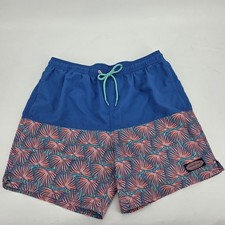 Vineyard Vines Mens Blue Tropical Palm Leaf Print Swim Trunks Board Shorts Med