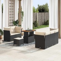 8-Teilige Garten Sofa Set Mit Kissen Schwarz Poly Rattan Akazie, 3-Teiliges Gart
