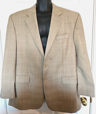 Chaps Ralph Lauren Mens 44R Lt Brown Glen Plaid Wool Cashmere Blazer Sport Coat