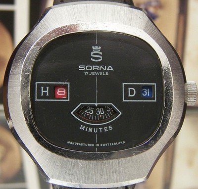 VINTAGE C 1976 V RARE SORNA DIGITAL BIG RETRO CHUNKY JUMP HOUR WATCH GREAT DIAL