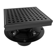 6 Inch Square Shower Drain Black Floor Drain with Flange Square Holes Pattern...