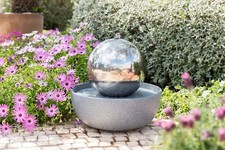 Stainless Steel Sphere Water Feature Cascade Eclipse with Lights Reservoir 45cm