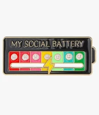 Social Battery Sliding Mood Indicator Pin -Adult Humor Novelty Accessories NEW