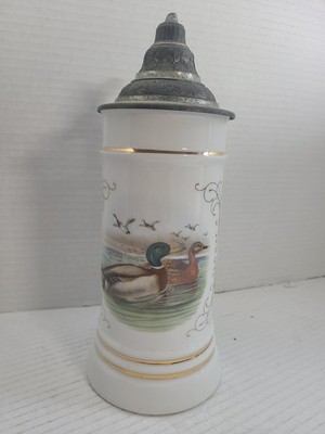 Vintage WMF Porcelain Mallard Duck Beer Stein Pewter Lid West Germany