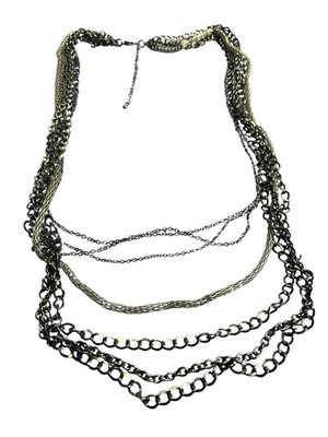 7 Strand Gunmetal Silvertone Chain Necklace Mesh Shortest 28 in Longest 36 in