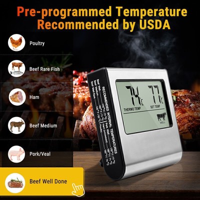 Küchen Digitales Grill Thermometer für Backofen mit Timer Fleischsonde Kochen DE
