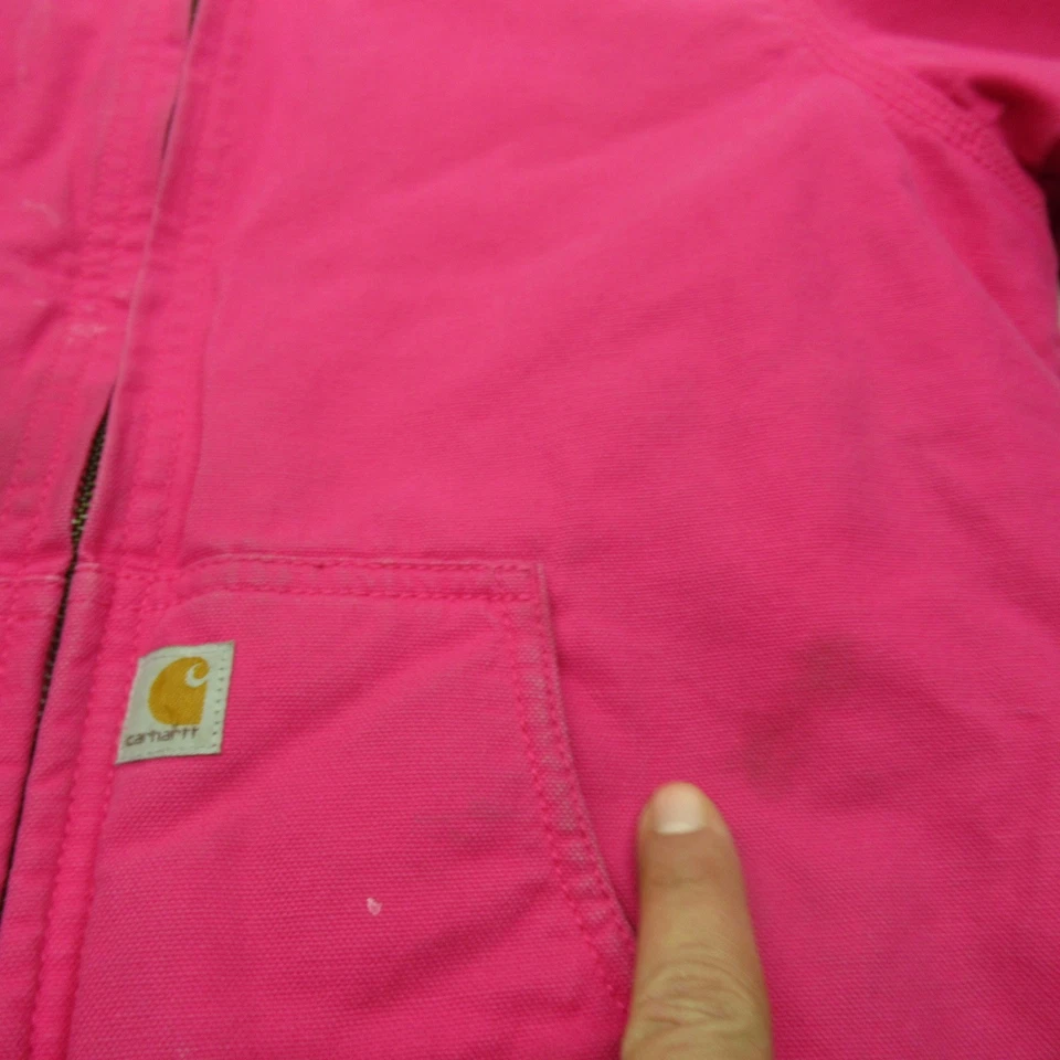 Chaqueta Carhartt Niñas Mediana 10-12 Rosa Sherpa Forrada Lona Capucha Resistente Distress Foto 3 de 4