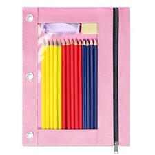 Pencil Pouch for 3 Ring Binder, Zipper Pencil Pouch with Clear Window, 3 Pink