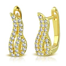 925 Sterling Silver Yellow Gold-Tone Round CZ Hoop Huggie Earrings, 0.5"