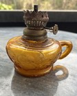 Vintage Amber Glass Oil Lamp Made In Hong Kong Base Only Fruit Motif On Base — photo 9