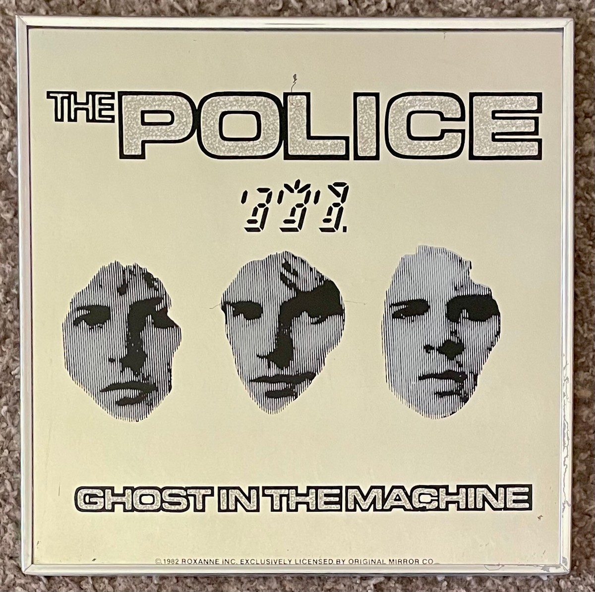Vtg THE POLICE Framed GHOST IN THE MACHINE 12 x 12 Mirror Carnival