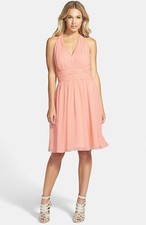 Eliza J Shirred Chiffon Halter Dress Sz 8 Blush
