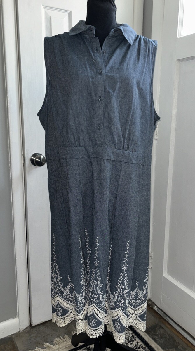 sleeveless chambray shirt dress Sleeveless Cotton Chambray Shirtdress