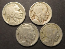 4 Partial Date Buffalo Nickels From The 1920's, Including 1925-S
