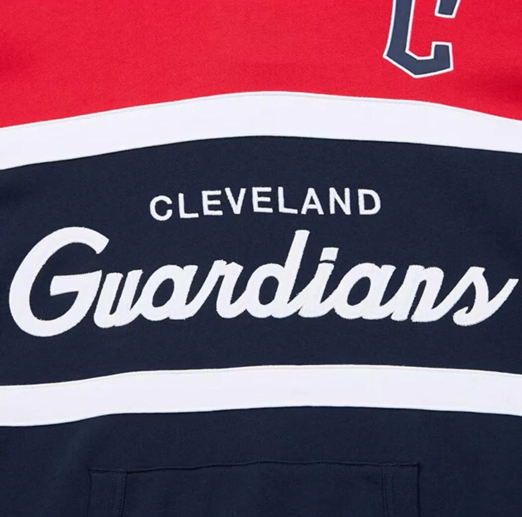 Felpa con cappuccio pullover uomo Cleveland Guardians MLB Mitchell & Ness Head Coach nuova con etichette