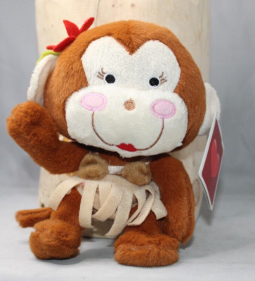 Monkey Doll Coconut Bra Top Hula Skirt Pink Cheeks Plush Red Flower Hawaii