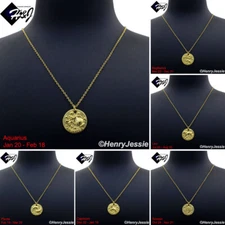 WOMEN 925 STERLING SILVER 12 ZODIAC SIGNS HOROSCOPE GOLD PLATED PENDANT NECKLACE