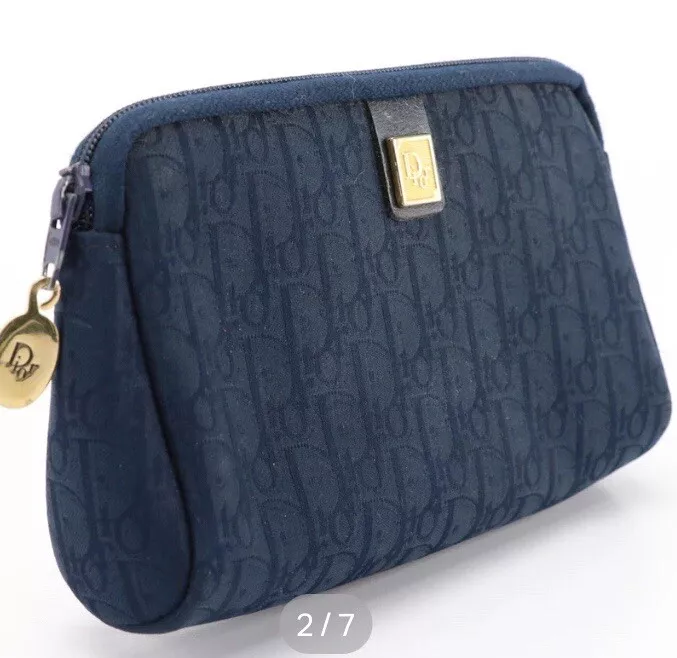 Sac cosmétique vintage trotteur bleu monogramme toile et cuir Christian Dior