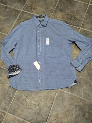 Nick Graham Mens Blue  modern Fit Stretch Ge button Shirt Size 17-17 1/2 36-37