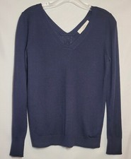 Loft Women's Sweater Navy Blue Size XS Wool Blend Long Sleeve V-Neck Lightweight