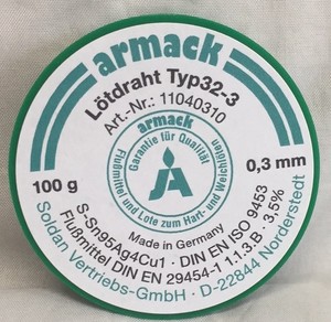 Armack Lötdraht typ32-3 étain à souder 250 G ø0 Métallurgie, brasage, soudage 8 mm s-sn95ag4cu1