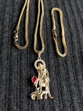 Franco 3mm Chain Bracelet and Pendant 14k Gold Plated Stainless Steel QUALITY