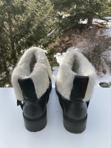 Zara Fashion Leather Black Faux Fur Boots Lace up Women's Size 8.5 - Picture 5 of 6