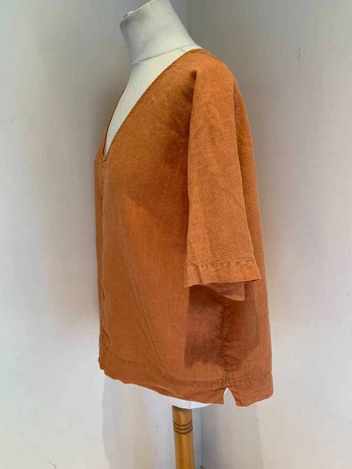 OSKA boxy top blouse Size 2 UK 12 14 VGC oversize washed orange casual linen - Image 4 of 4