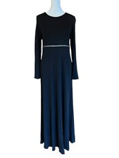 VTG JESSICA McCLINTOCK Black Long Sleeve Maxi Gown Empire Waist Dress Made in US