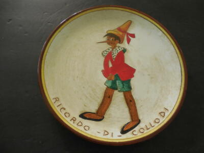 Rare Pottery Pinocchio Plate Ricordo -Di- Collodi Signed Fatlo A Mene 1 ID:33101