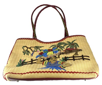 Isabella Fiore Tropical Island Embellished Applique Tote Wear on handles/bottom