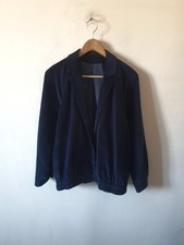 Vintage Viyella Midnight Navy Velvet Cord Jacket Size 10 Made In England