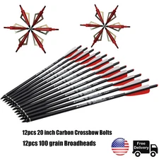 12pcs 20 inch Carbon Crossbow Bolts +12pcs 100 grain Broadheads Target Hunting