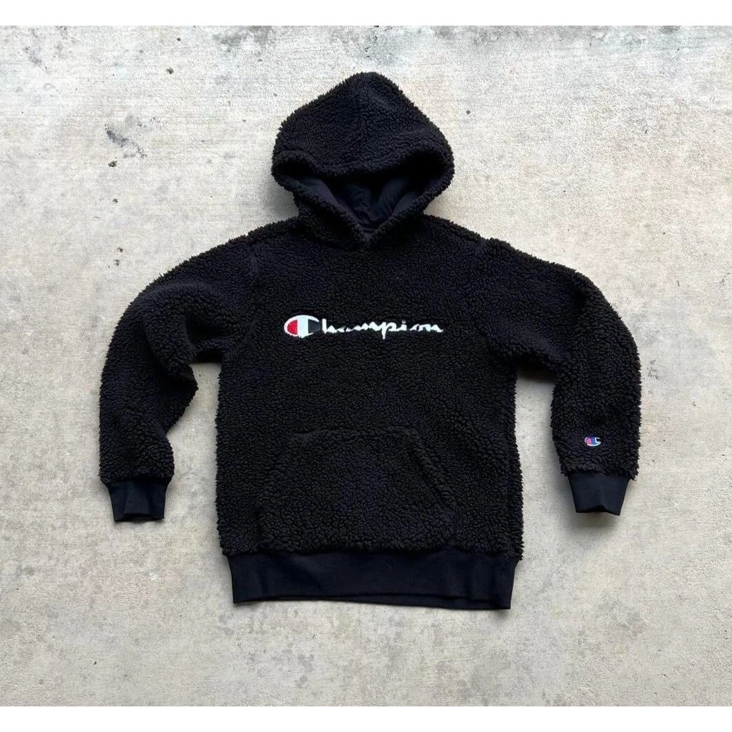 NEW NWT Champion Youth Kids Black Fuzzy Hoodie Pullover Fleece Small Logo |  eBay