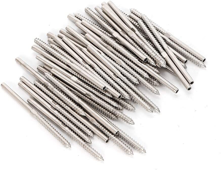 Box of 100 Lag Screw Stud Thread Fitting Terminal for 1/8" Cable Railing Rigging