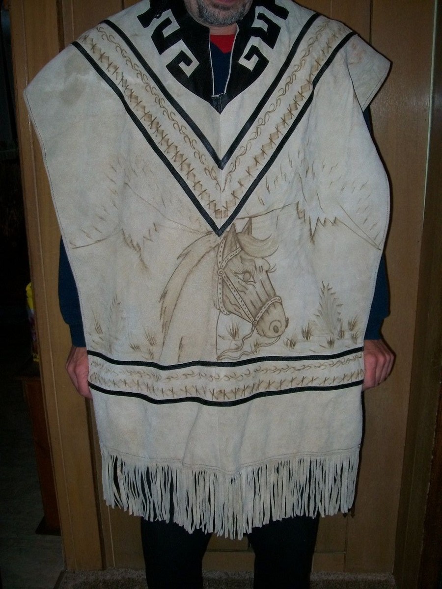 Vintage Mens/Womans Suede Leather Fringed Poncho | eBay
