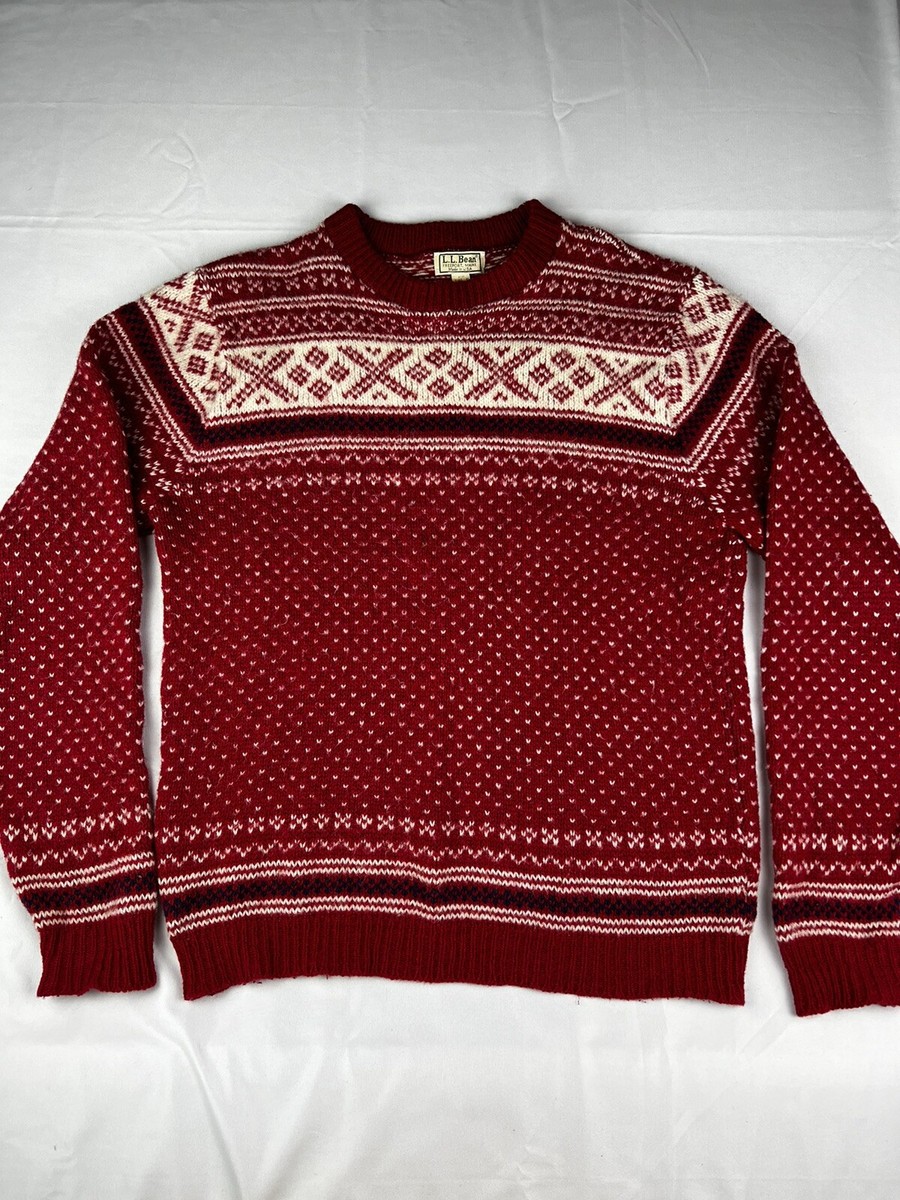 L.L. Bean Vintage Men's Sweater Size XL 90% Wool Red & White