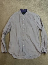 Shanghai Tang Button Up Shirt Blue White Striped Mandarin Collar Men's L