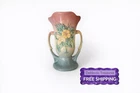 🔥 Vintage Hull USA W-46 Floral Double Handle 10.5” Vase Pink Blue Art Pottery