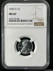 1943 -S  1C  Lincoln Wheat One Cent NGC MS67  6697150-004