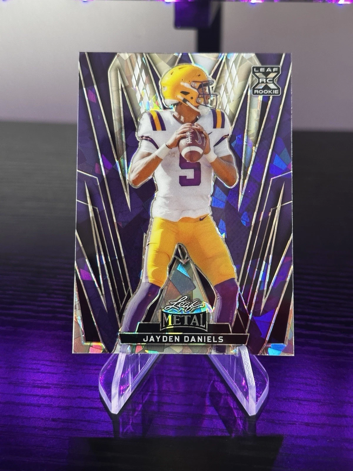 Jayden Daniels Leaf Metal #152 Purple Crystal
