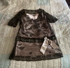 Beautiful Unique Drop Waist Lace & Satin Brown & Pink Mini Dress/Tunic  Size S/M