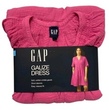 GAP Woman's Pink Soft Cotton Crinkle Gauze Short Sleeve Dress - Size: S New