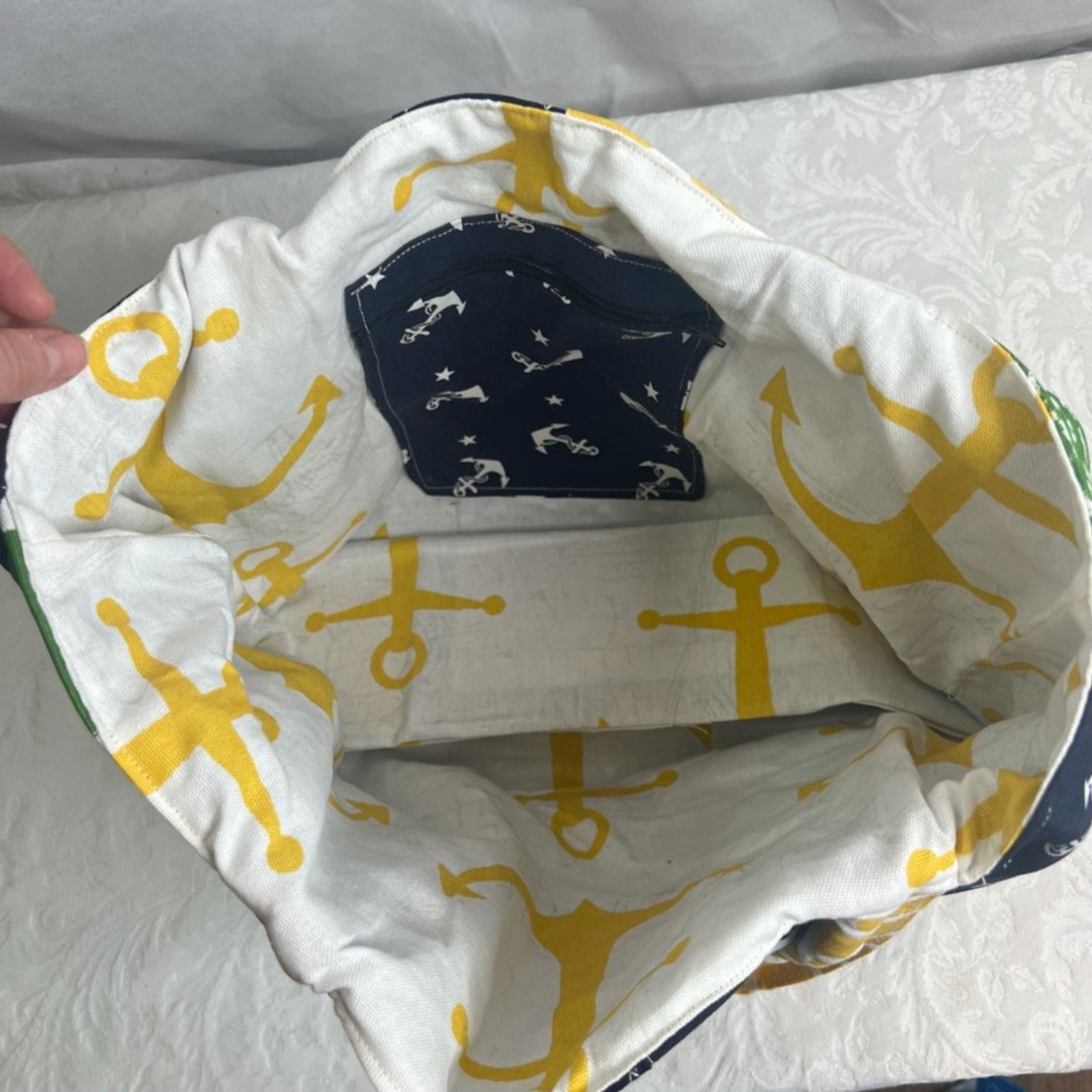 Nautical Beachy Colorblock Patchwork Tote Bag Han… - image 9