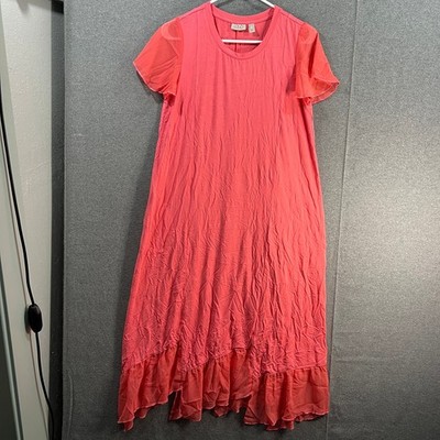 LOGO by Lori Goldstein Rayon Dress with Chiffon Det Sunkissed Coral, X-Small