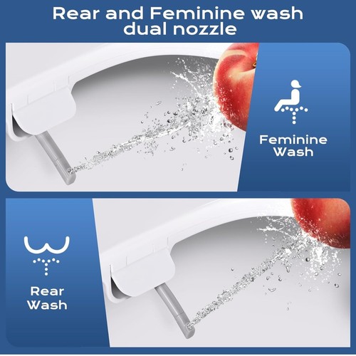 Elongated Bidet Toilet Seat Non-Electric Dual Nozzle Soft Close White Bathroom - Picture 3 of 9