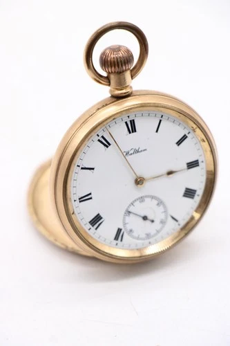 F Cased American Waltham Traveler Open Face Running Pocket Watch Gold Plated