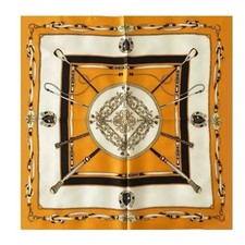 100 Silk Euro-Style Scarf Orange Equestrian Print 53x53cm New Fashion Accessory