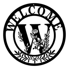 Initial Welcome Sign Front Door Wreath, 12 Inch Metal Monogrammed Sign Farmho...